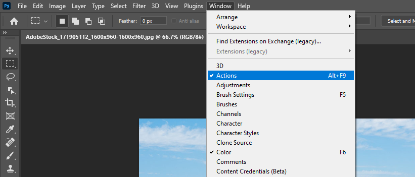 Photoshop Actions window